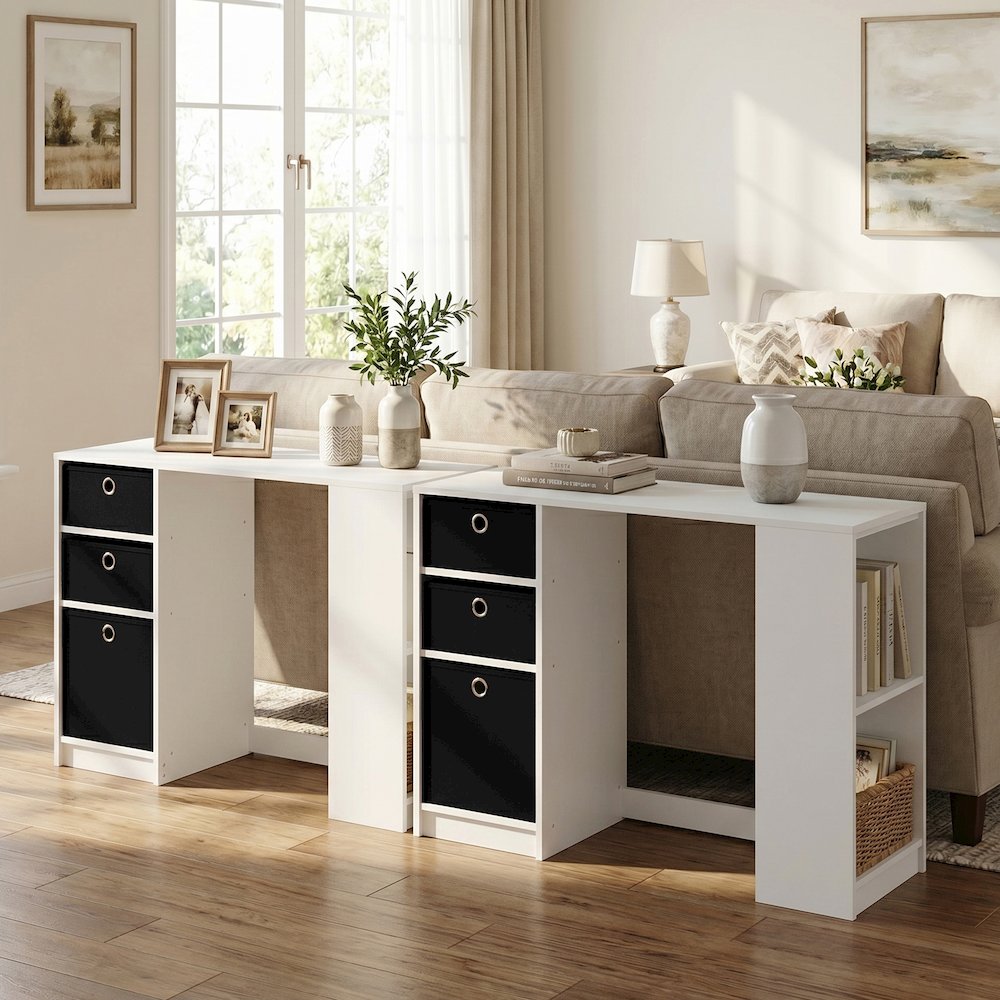 JAYA 40-In Entryway Table, 3 Fabric Drawers, Open Shelf, White. Picture 3