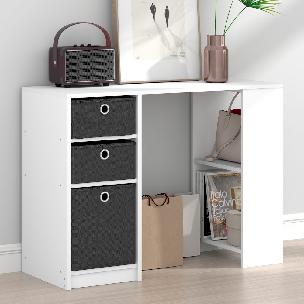 JAYA 40-In Entryway Table, 3 Fabric Drawers, Open Shelf, White. Picture 5