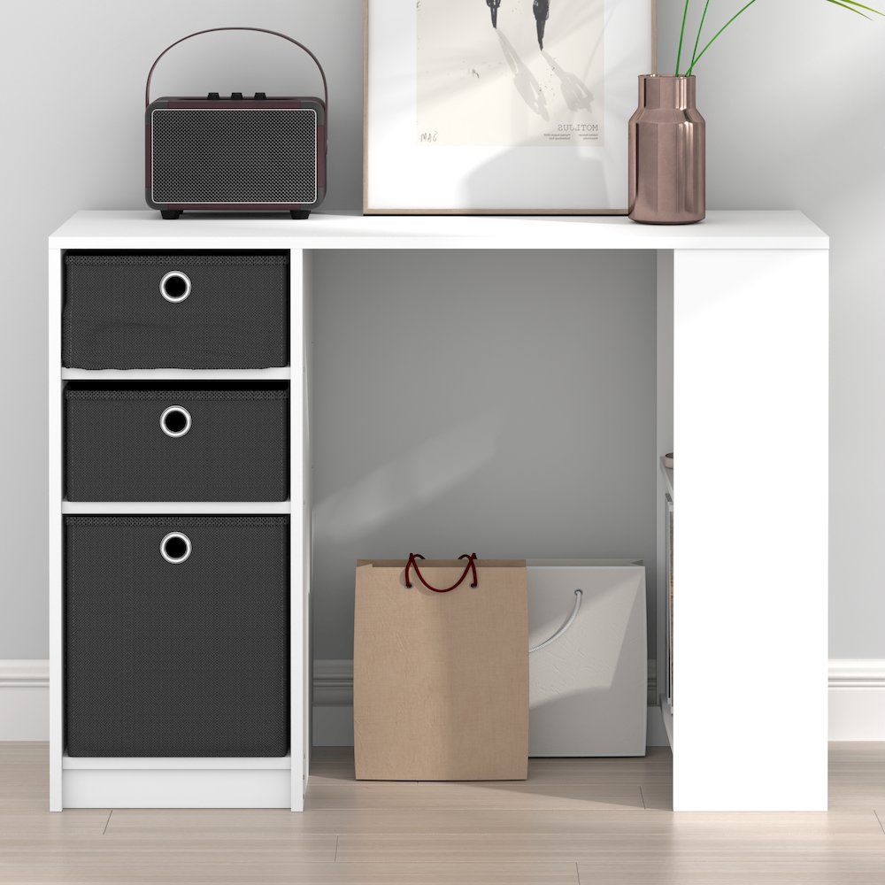JAYA 40-In Entryway Table, 3 Fabric Drawers, Open Shelf, White. Picture 6