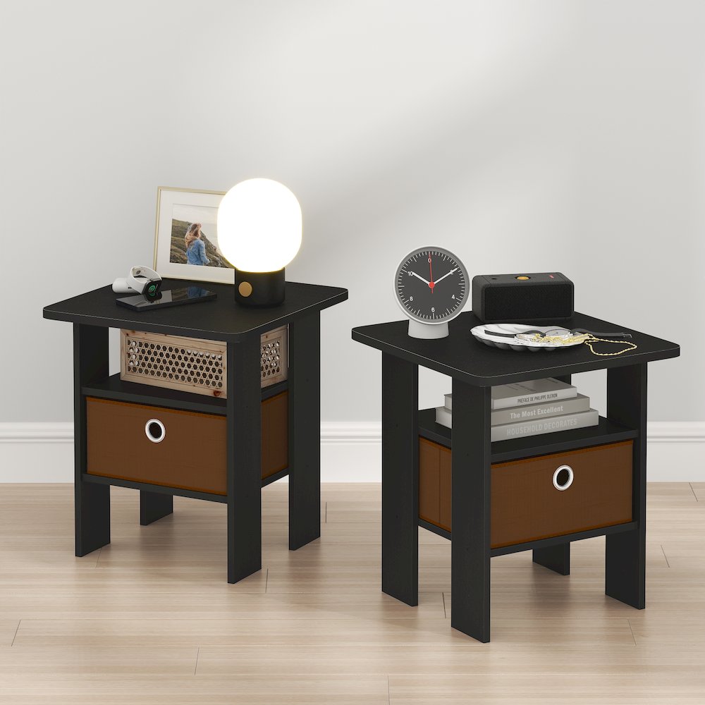 TIDUR Night Stand Set of 2, Open Shelf, Storage Bin, Americano. Picture 2