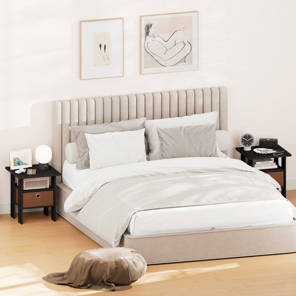 TIDUR Night Stand Set of 2, Open Shelf, Storage Bin, Americano. Picture 3