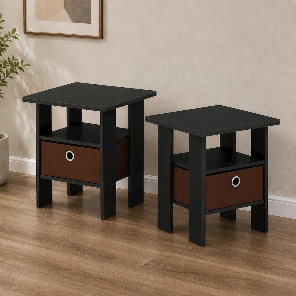 TIDUR Night Stand Set of 2, Open Shelf, Storage Bin, Americano. Picture 6