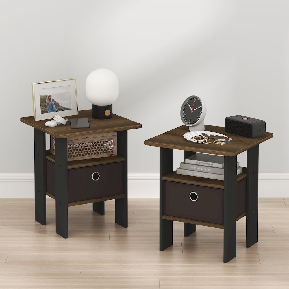 TIDUR Night Stand Set of 2, Open Shelf, Storage Bin, Columbia Walnut. Picture 2