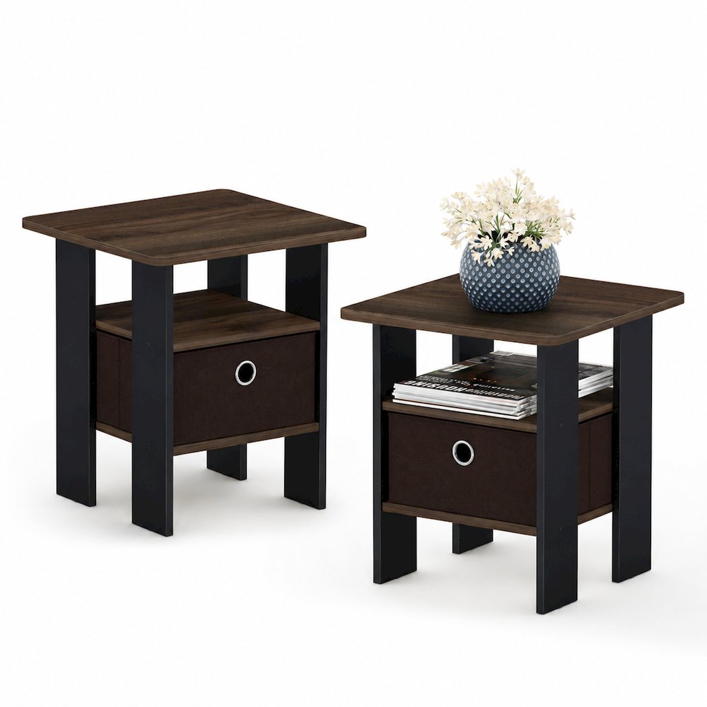 TIDUR Night Stand Set of 2, Open Shelf, Storage Bin, Columbia Walnut. Picture 1