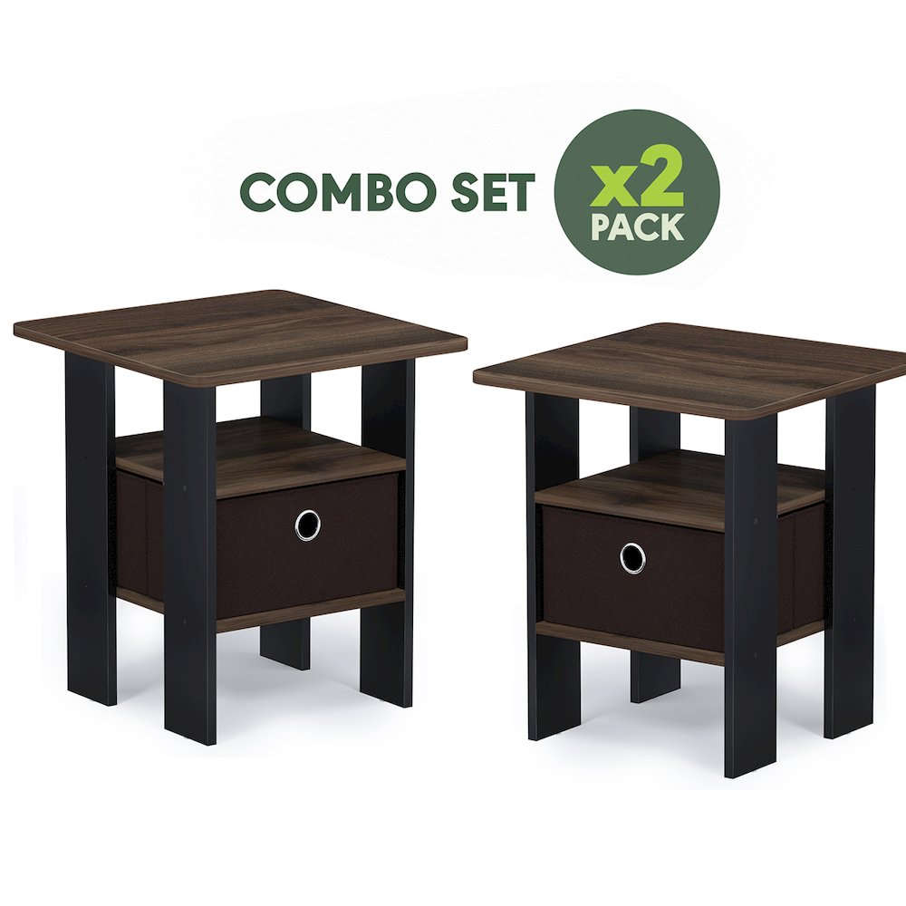 TIDUR Night Stand Set of 2, Open Shelf, Storage Bin, Columbia Walnut. Picture 5