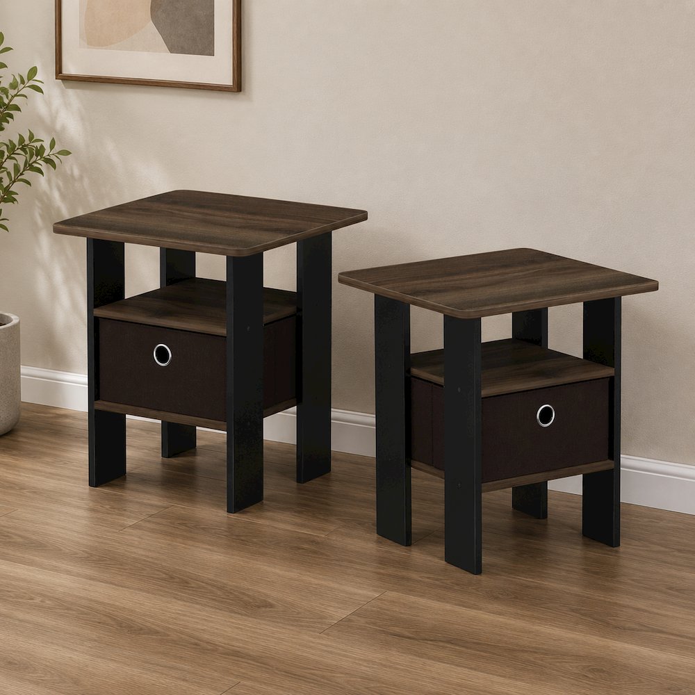 TIDUR Night Stand Set of 2, Open Shelf, Storage Bin, Columbia Walnut. Picture 6