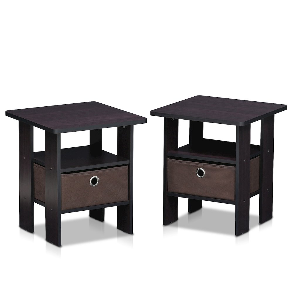 TIDUR Night Stand Set of 2, Open Shelf, Storage Bin, Dark Walnut. Picture 5