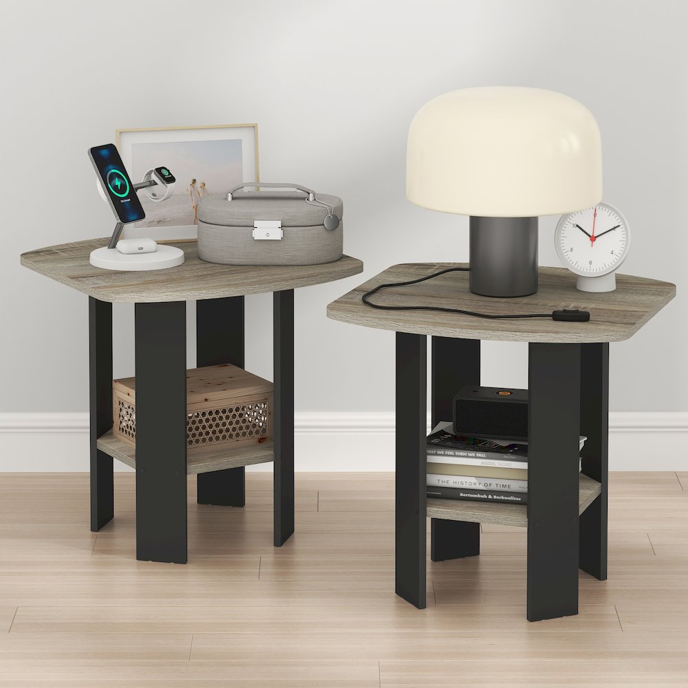 TIDUR Night Stand Set of 2, Storage Shelf, Round Corner, French Oak. Picture 2