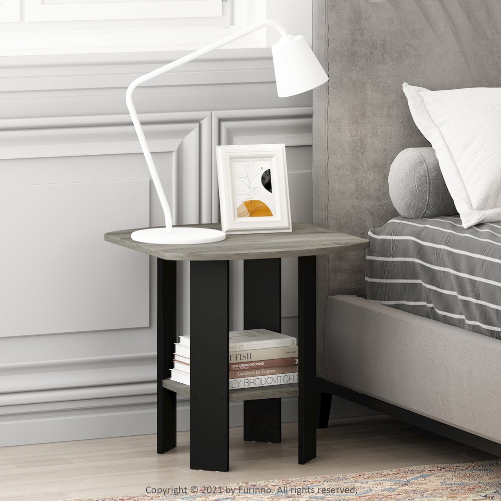 TIDUR Night Stand Set of 2, Storage Shelf, Round Corner, French Oak. Picture 6