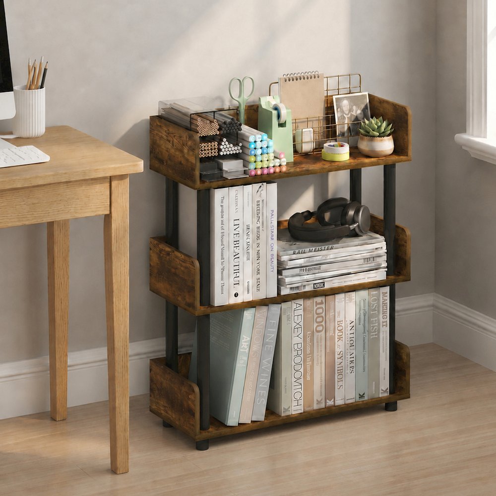 TURN-N-TUBE 3-Tier Bookshelf, Rounded Corners, 9.2x23.6x29.6, Amber Pine. Picture 3
