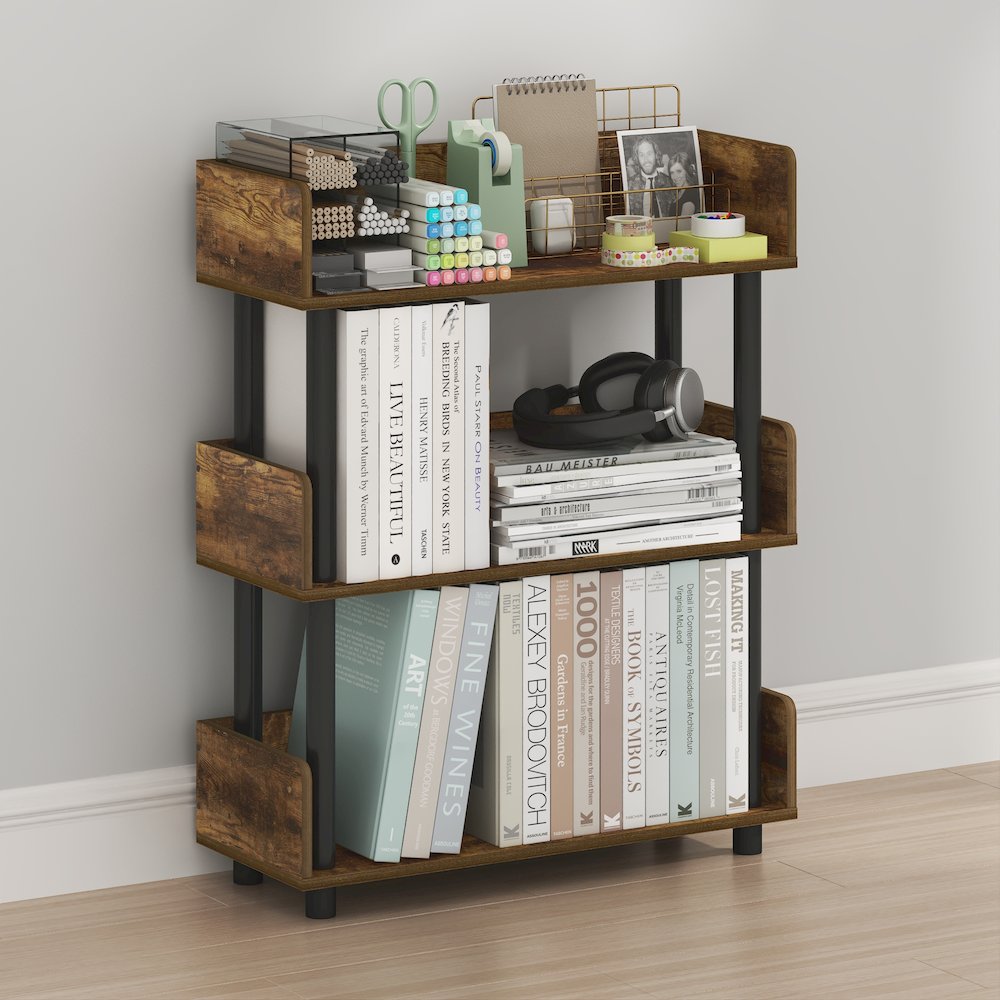 TURN-N-TUBE 3-Tier Bookshelf, Rounded Corners, 9.2x23.6x29.6, Amber Pine. Picture 4