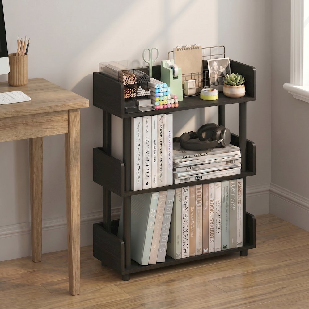 TURN-N-TUBE 3-Tier Bookshelf, Rounded Corners, 9.2x23.6x29.6, Espresso. Picture 3