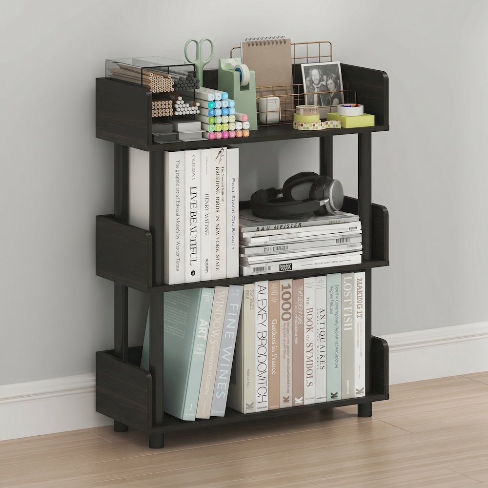 TURN-N-TUBE 3-Tier Bookshelf, Rounded Corners, 9.2x23.6x29.6, Espresso. Picture 4