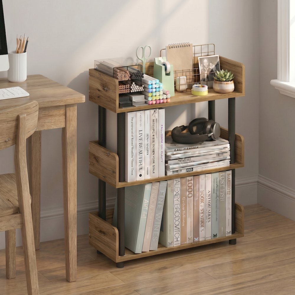 TURN-N-TUBE 3-Tier Bookshelf, Rounded Corners, 9.2x23.6x29.6, Flagstaff Oak. Picture 3