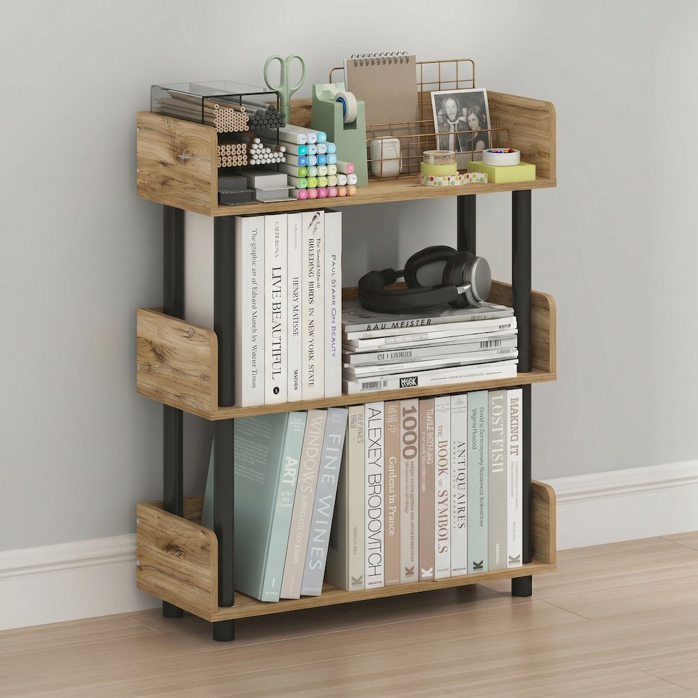 TURN-N-TUBE 3-Tier Bookshelf, Rounded Corners, 9.2x23.6x29.6, Flagstaff Oak. Picture 4