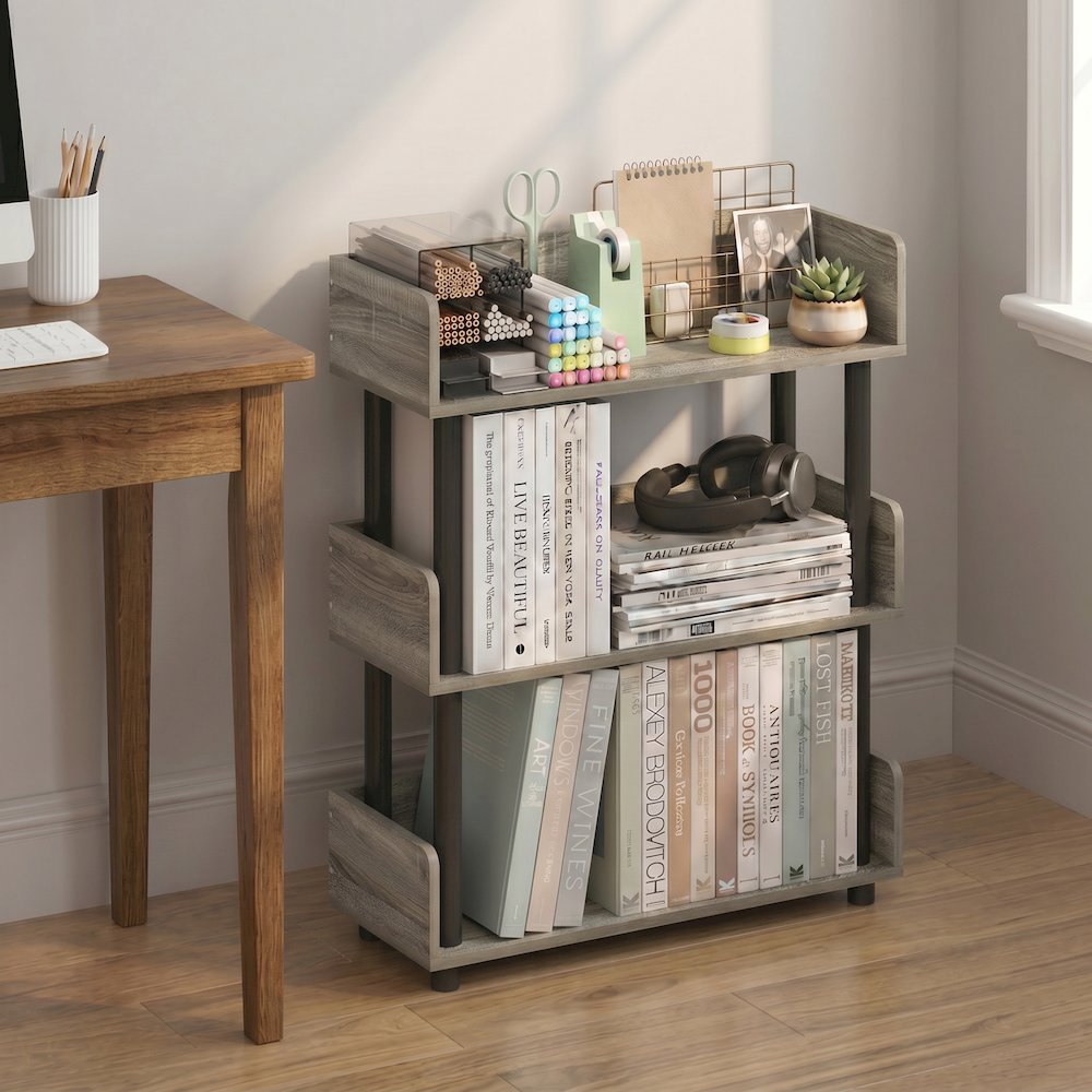 TURN-N-TUBE 3-Tier Bookshelf, Rounded Corners, 9.2x23.6x29.6, French Oak. Picture 3