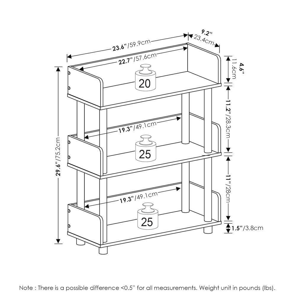 TURN-N-TUBE 3-Tier Bookshelf, Rounded Corners, 9.2x23.6x29.6, French Oak. Picture 2