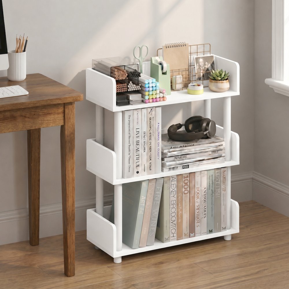 TURN-N-TUBE 3-Tier Bookshelf, Rounded Corners, 9.2x23.6x29.6, White. Picture 3