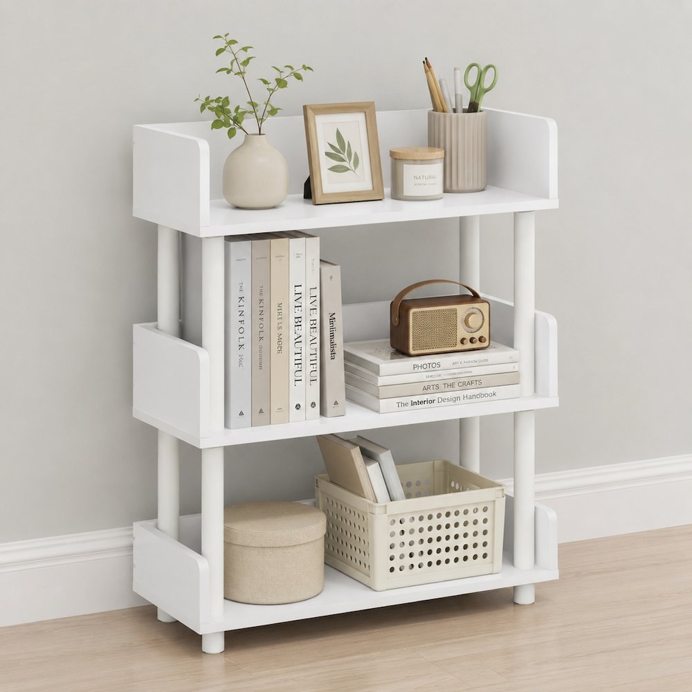 TURN-N-TUBE 3-Tier Bookshelf, Rounded Corners, 9.2x23.6x29.6, White. Picture 4