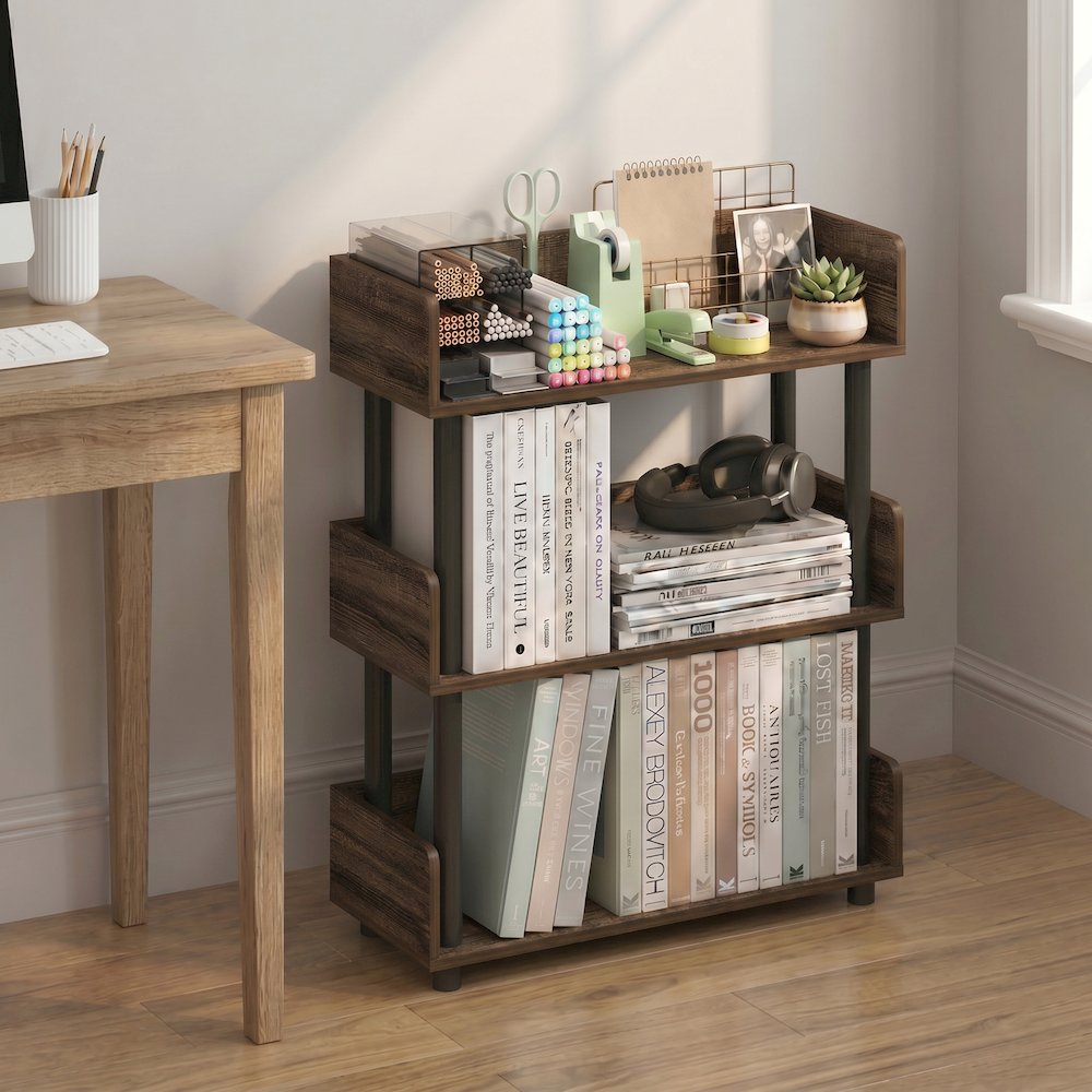TURN-N-TUBE 3-Tier Bookshelf, Rounded Corners, 9.2x23.6x29.6, Walnut. Picture 3