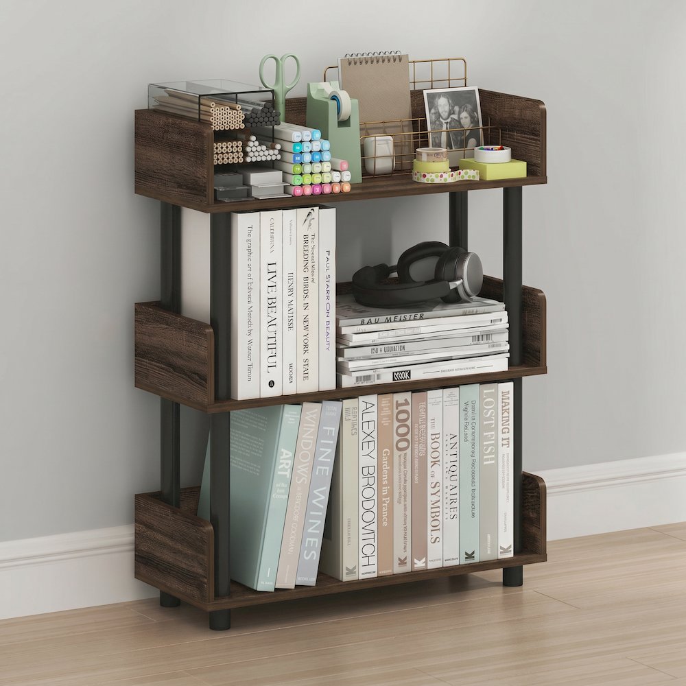 TURN-N-TUBE 3-Tier Bookshelf, Rounded Corners, 9.2x23.6x29.6, Walnut. Picture 4