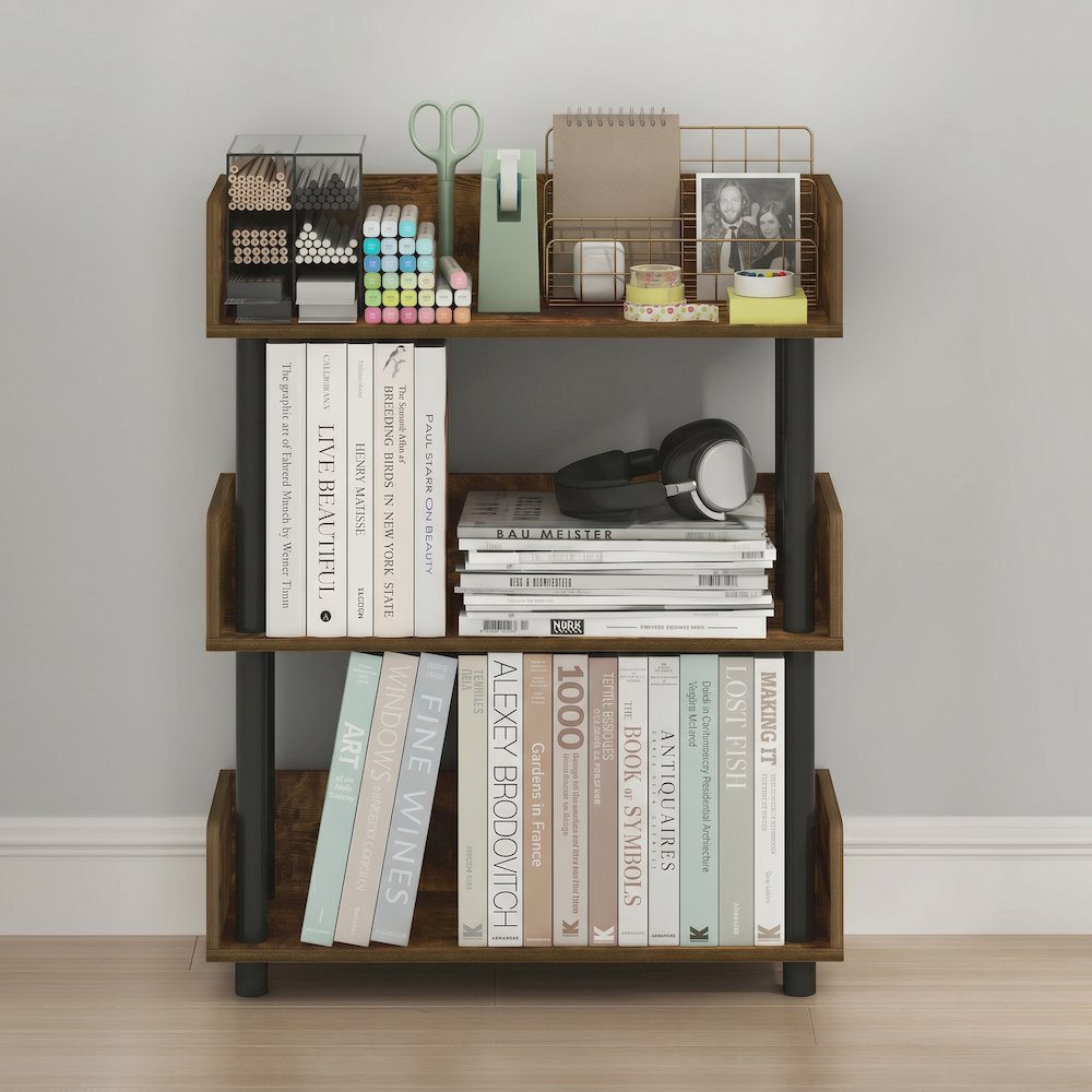 TURN-N-TUBE 3-Tier Bookshelf, Rounded Corners, 9.2x23.6x29.6, Walnut. Picture 5