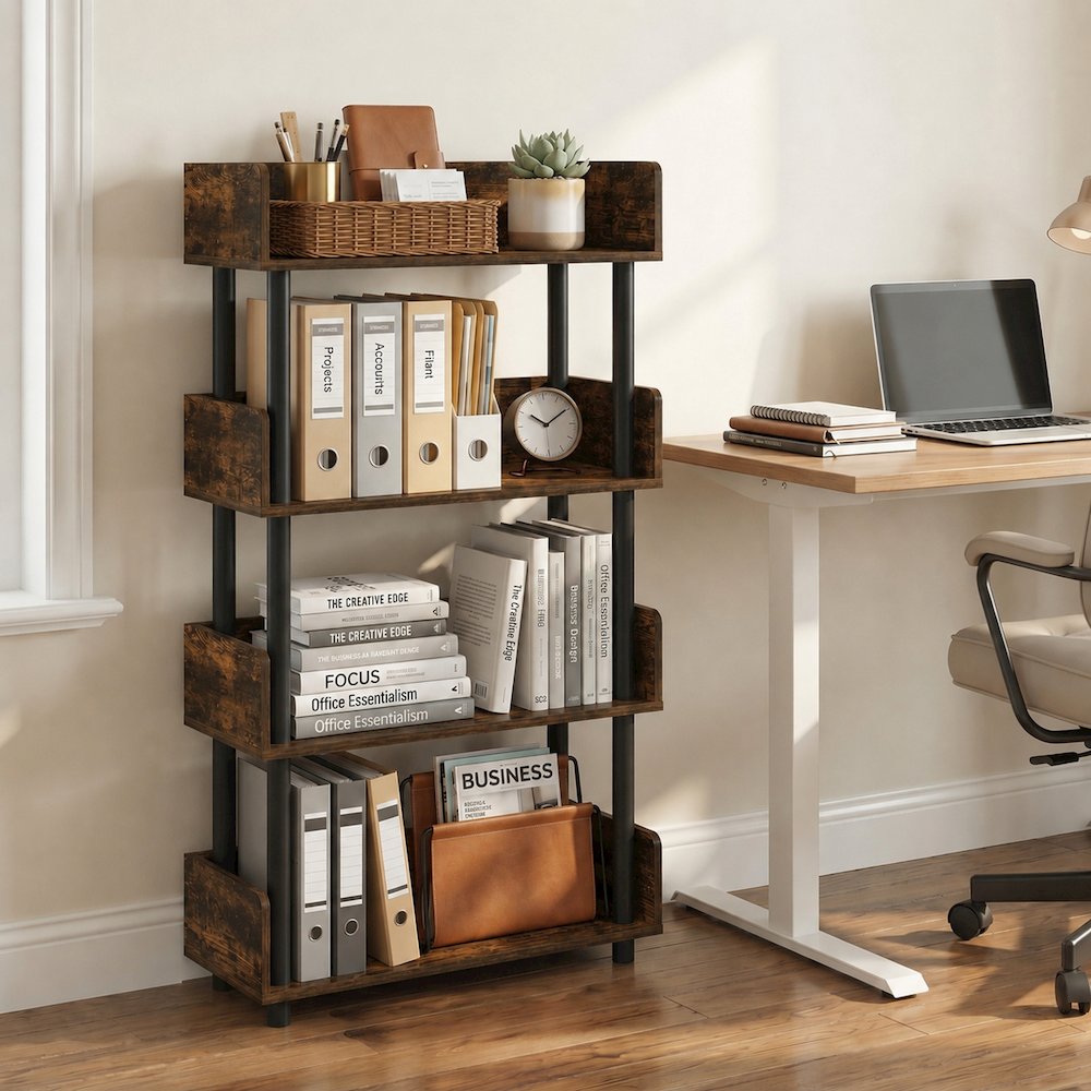 TURN-N-TUBE 4-Tier Bookshelf, Rounded Corners, 9.2x23.6x41.1, Amber Pine. Picture 3