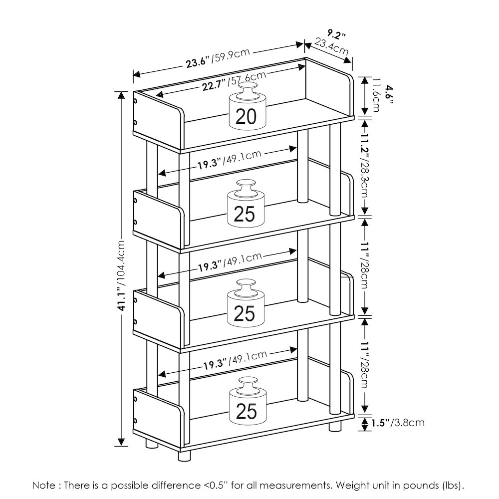 TURN-N-TUBE 4-Tier Bookshelf, Rounded Corners, 9.2x23.6x41.1, Amber Pine. Picture 2
