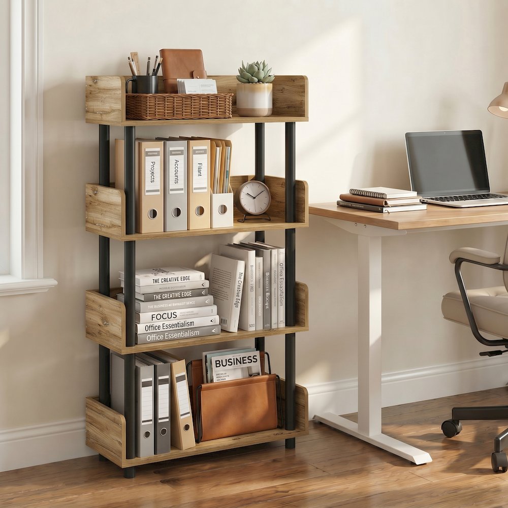 TURN-N-TUBE 4-Tier Bookshelf, Rounded Corners, 9.2x23.6x41.1, Flagstaff Oak. Picture 3