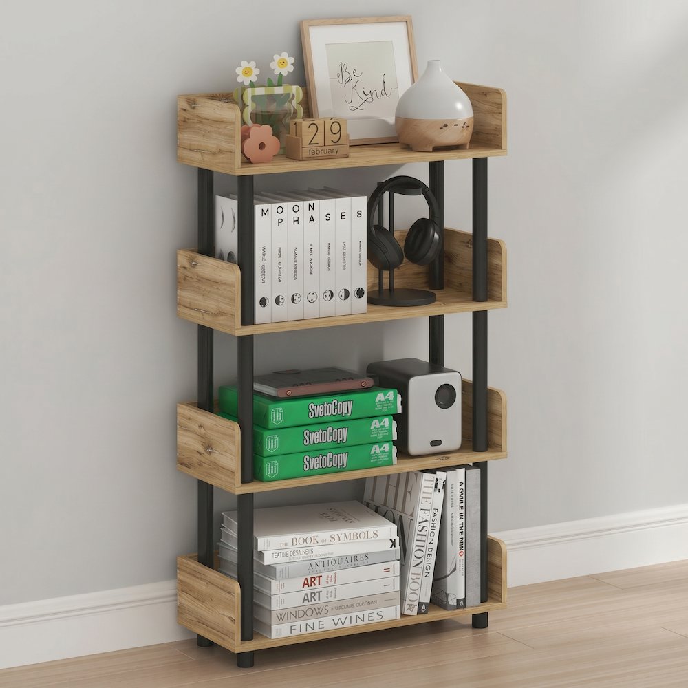 TURN-N-TUBE 4-Tier Bookshelf, Rounded Corners, 9.2x23.6x41.1, Flagstaff Oak. Picture 4