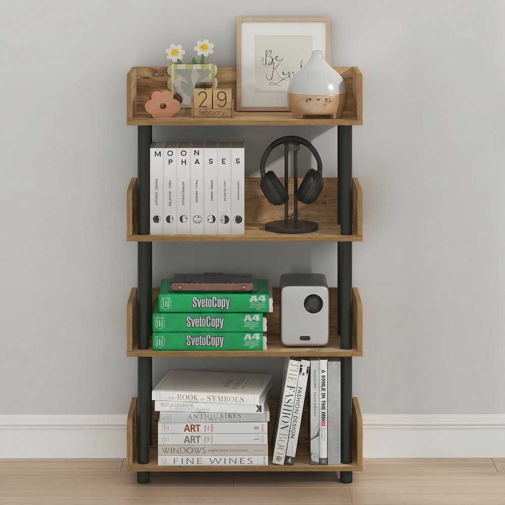 TURN-N-TUBE 4-Tier Bookshelf, Rounded Corners, 9.2x23.6x41.1, Flagstaff Oak. Picture 5