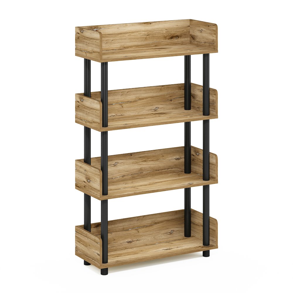 TURN-N-TUBE 4-Tier Bookshelf, Rounded Corners, 9.2x23.6x41.1, Flagstaff Oak. Picture 1