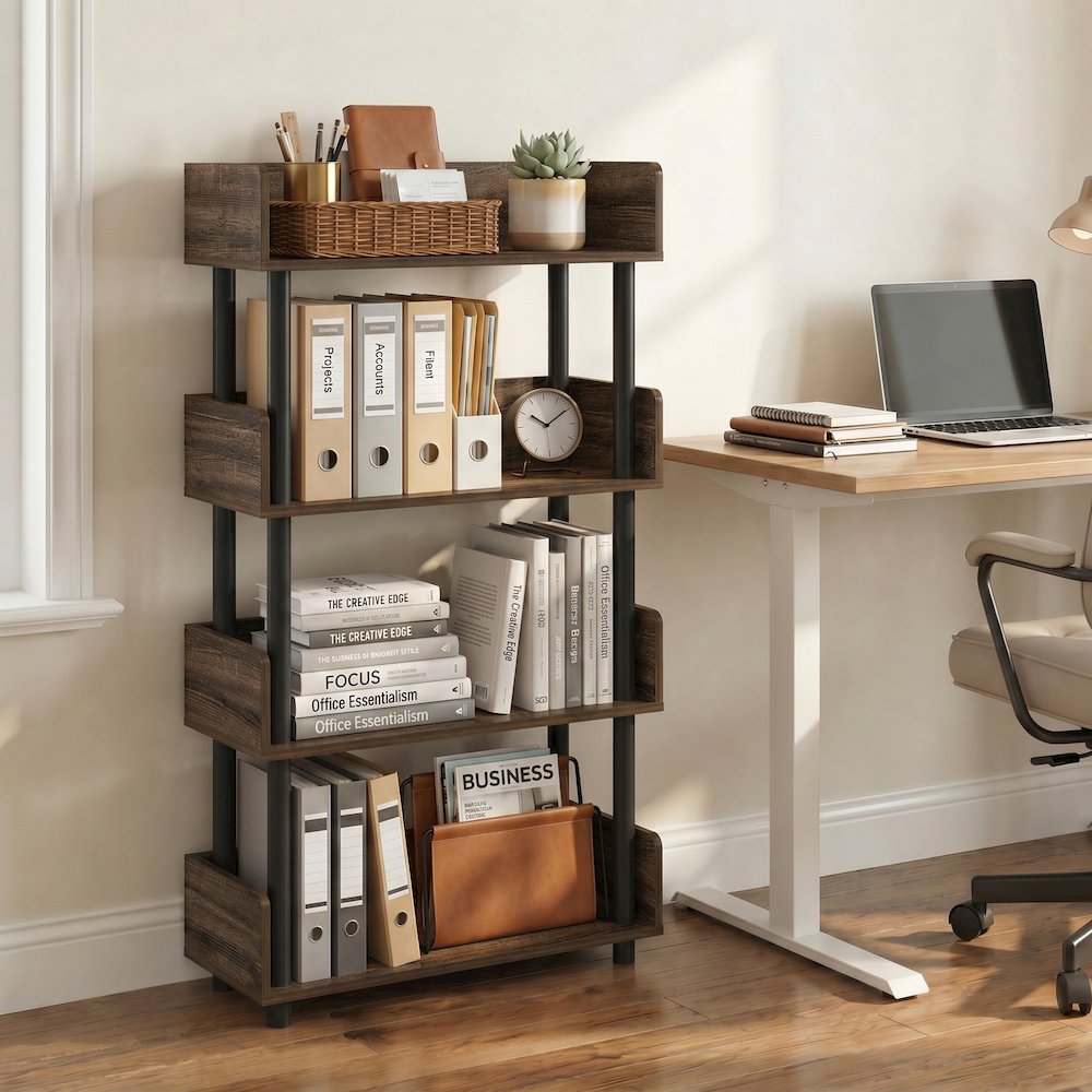 TURN-N-TUBE 4-Tier Bookshelf, Rounded Corners, 9.2x23.6x41.1, Walnut. Picture 3