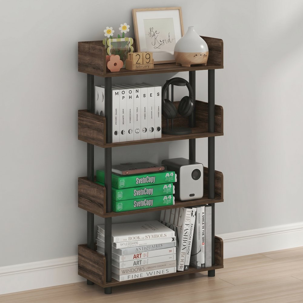 TURN-N-TUBE 4-Tier Bookshelf, Rounded Corners, 9.2x23.6x41.1, Walnut. Picture 4