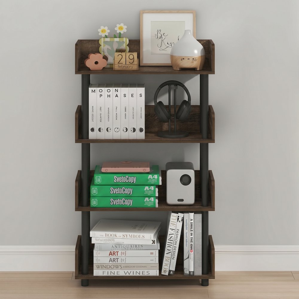 TURN-N-TUBE 4-Tier Bookshelf, Rounded Corners, 9.2x23.6x41.1, Walnut. Picture 5