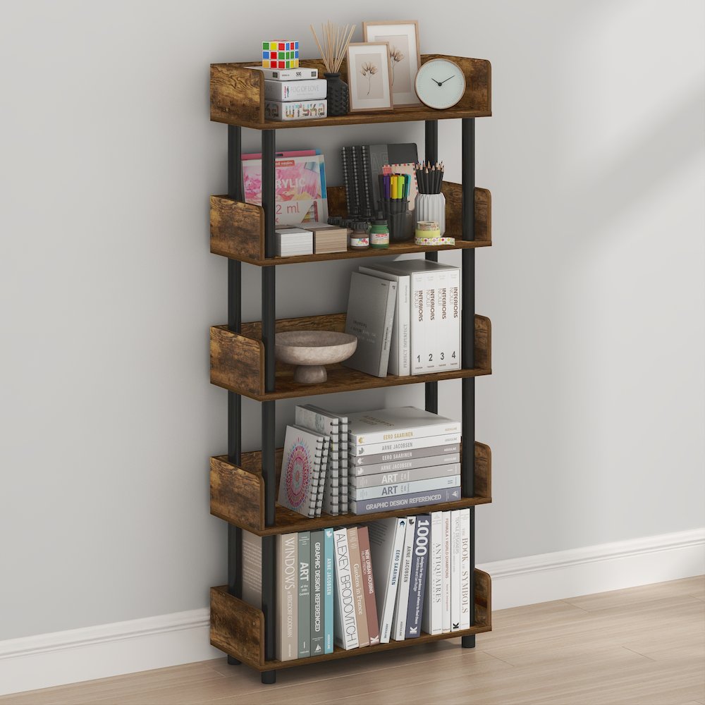 TURN-N-TUBE 5-Tier Bookshelf, Rounded Corners, 9.2x23.6x52.6, Walnut. Picture 3