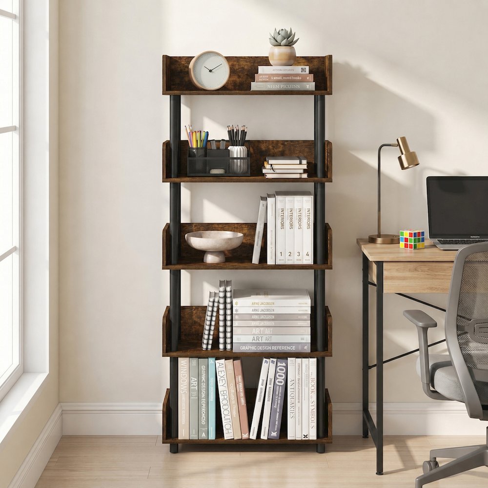 TURN-N-TUBE 5-Tier Bookshelf, Rounded Corners, 9.2x23.6x52.6, Walnut. Picture 4