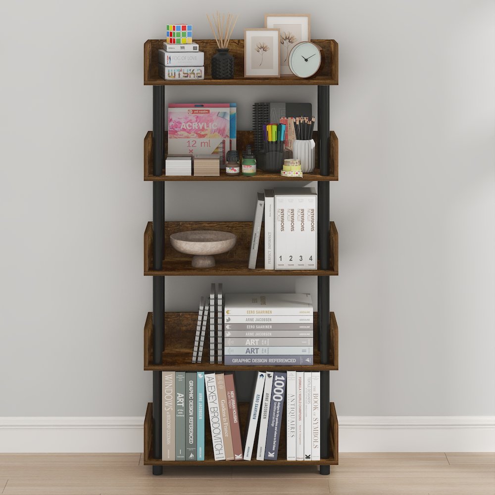 TURN-N-TUBE 5-Tier Bookshelf, Rounded Corners, 9.2x23.6x52.6, Walnut. Picture 5
