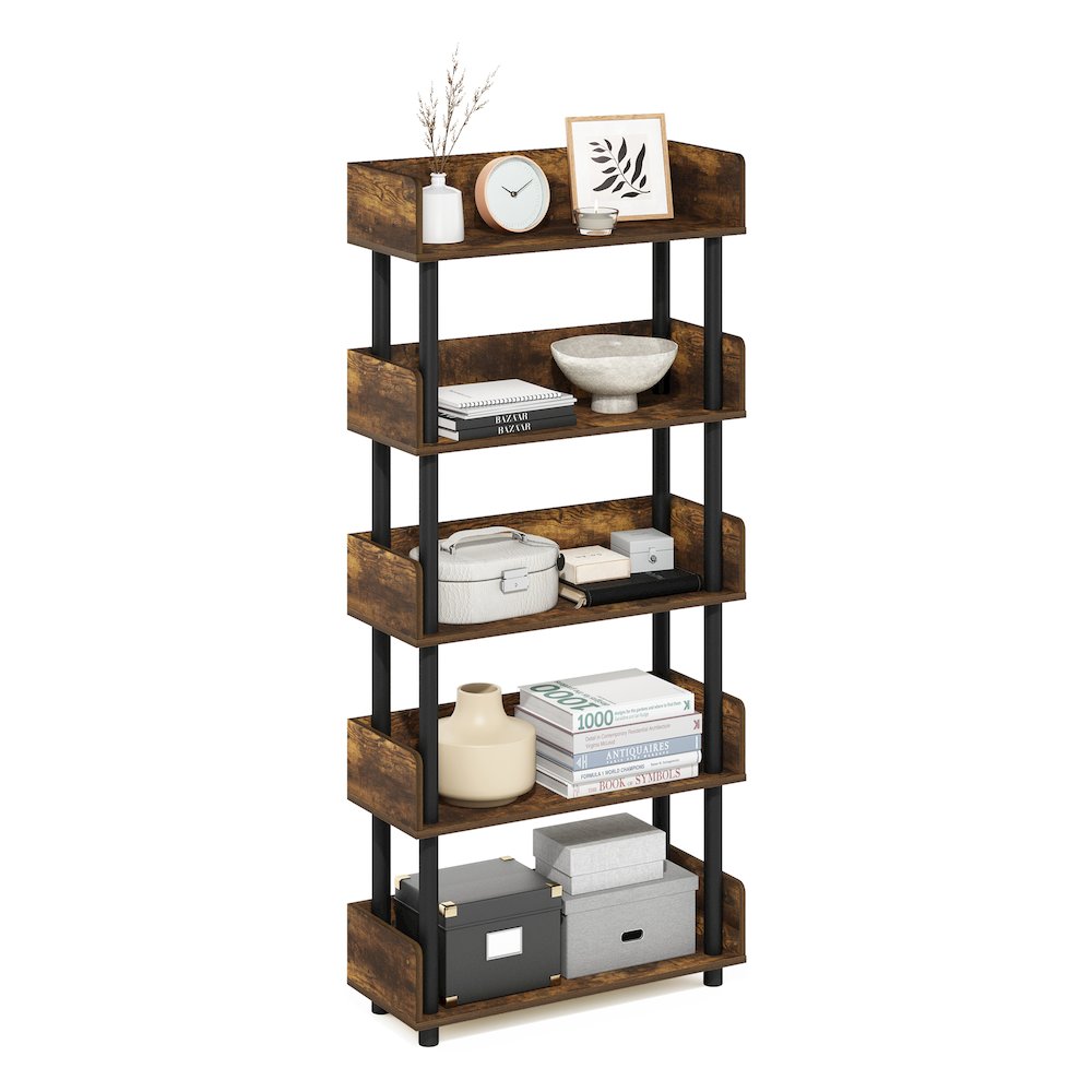 TURN-N-TUBE 5-Tier Bookshelf, Rounded Corners, 9.2x23.6x52.6, Walnut. Picture 6