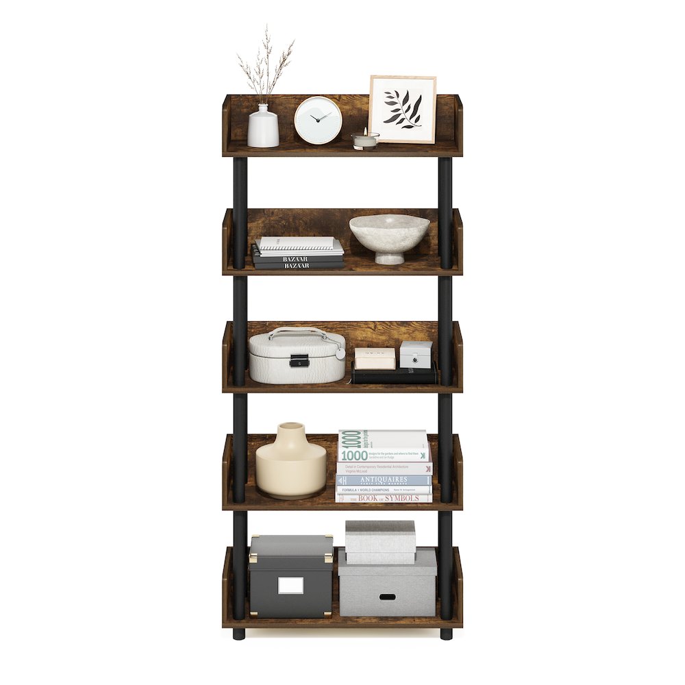 TURN-N-TUBE 5-Tier Bookshelf, Rounded Corners, 9.2x23.6x52.6, Walnut. Picture 7