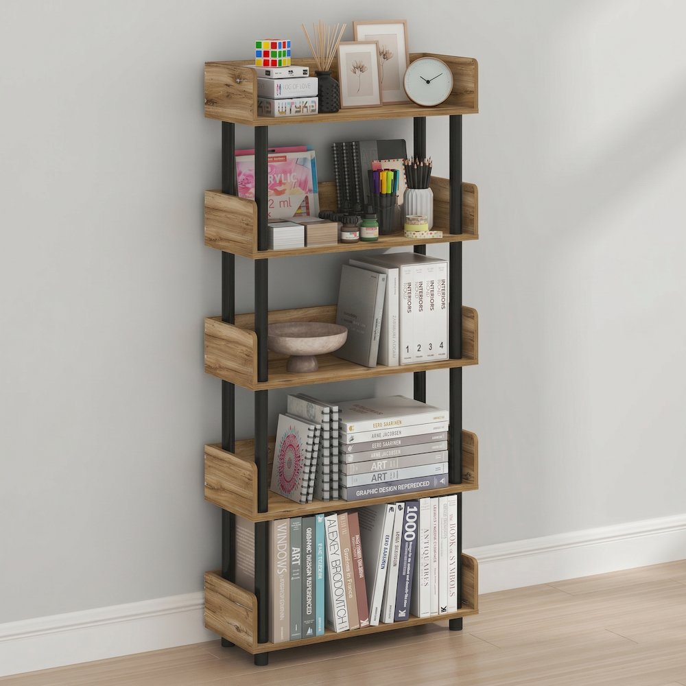 TURN-N-TUBE 5-Tier Bookshelf, Rounded Corners, 9.2x23.6x52.6, Flagstaff Oak. Picture 3