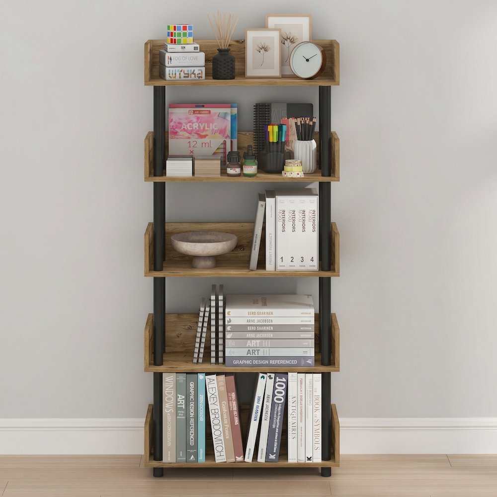 TURN-N-TUBE 5-Tier Bookshelf, Rounded Corners, 9.2x23.6x52.6, Flagstaff Oak. Picture 5