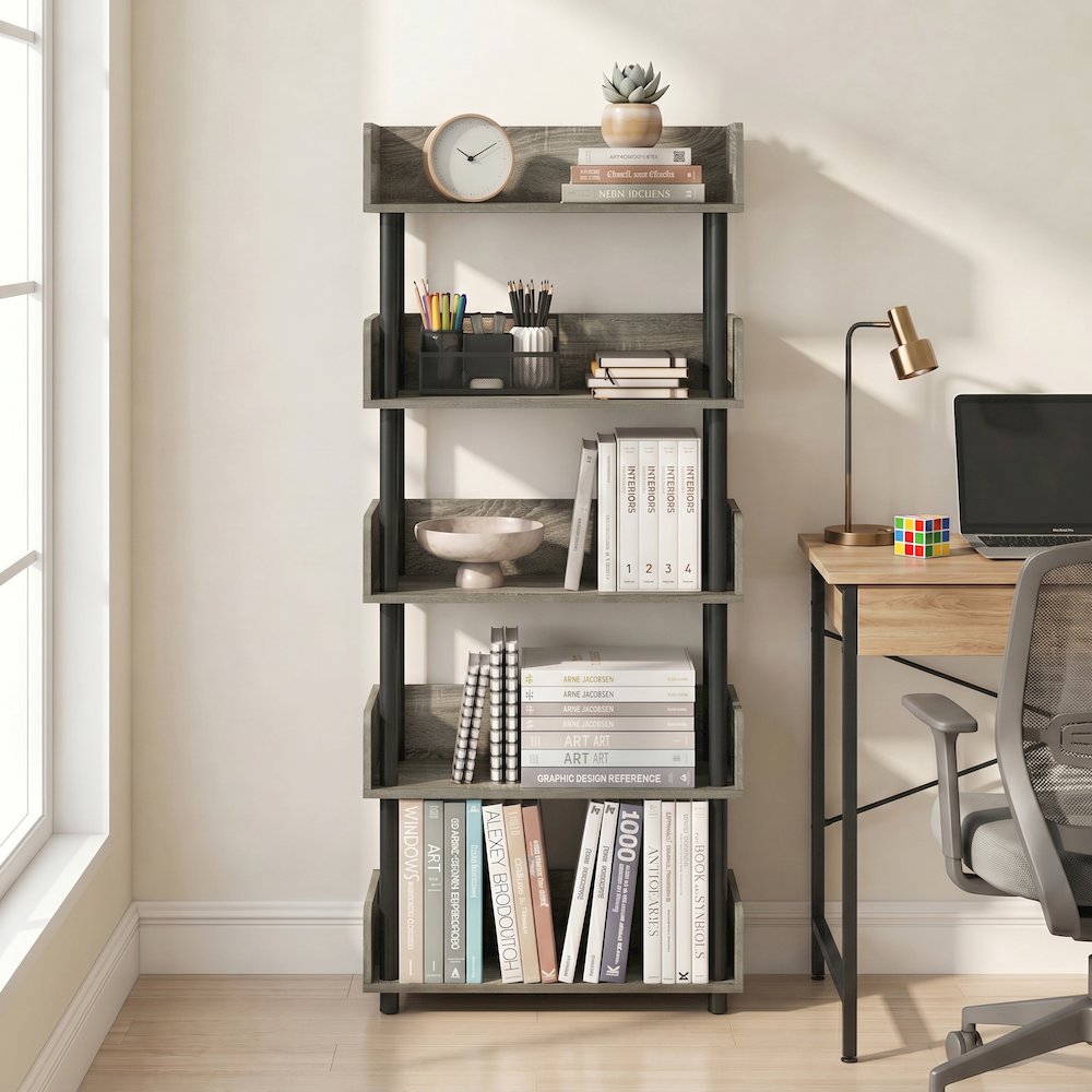 TURN-N-TUBE 5-Tier Bookshelf, Rounded Corners, 9.2x23.6x52.6, French Oak. Picture 4