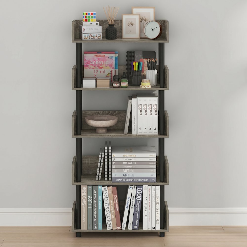 TURN-N-TUBE 5-Tier Bookshelf, Rounded Corners, 9.2x23.6x52.6, French Oak. Picture 5