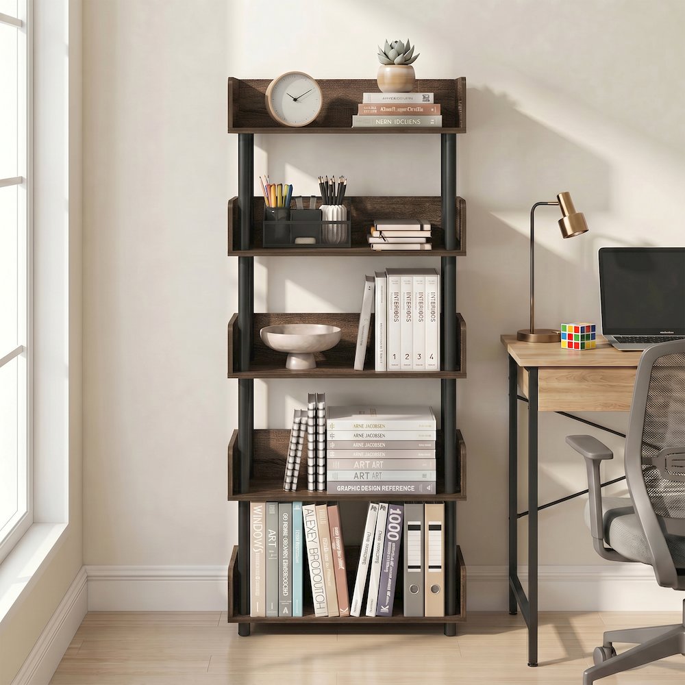 TURN-N-TUBE 5-Tier Bookshelf, Rounded Corners, 9.2x23.6x52.6, Walnut. Picture 4