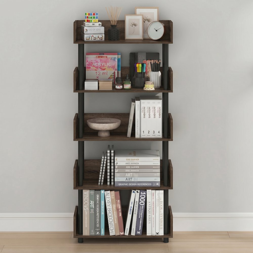 TURN-N-TUBE 5-Tier Bookshelf, Rounded Corners, 9.2x23.6x52.6, Walnut. Picture 5