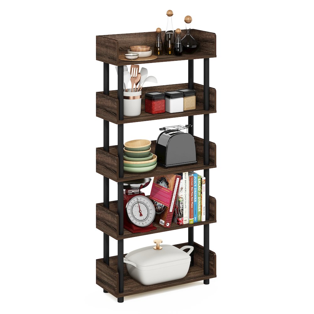 TURN-N-TUBE 5-Tier Bookshelf, Rounded Corners, 9.2x23.6x52.6, Walnut. Picture 6