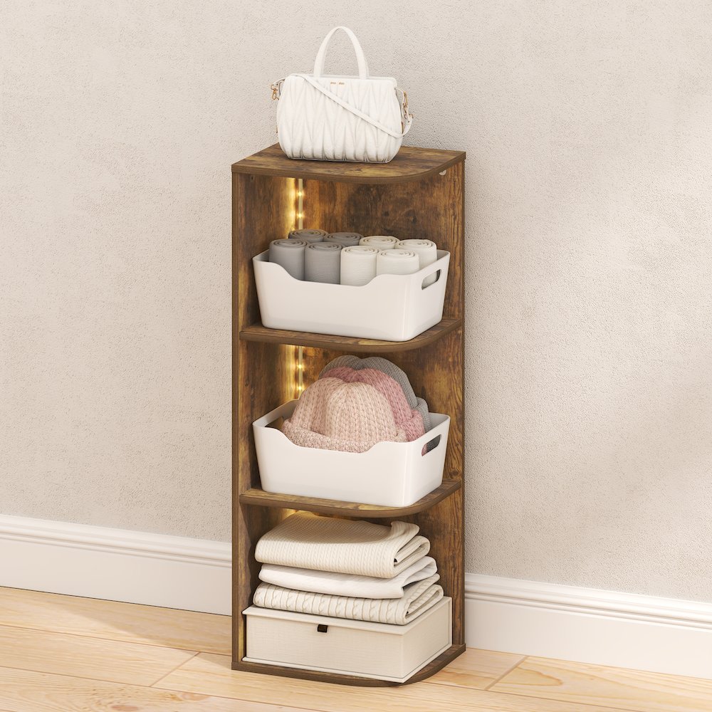 PASIR 3-Tier LED Corner Closet Organizer, 9.3x12x31.5, Amber Pine. Picture 4