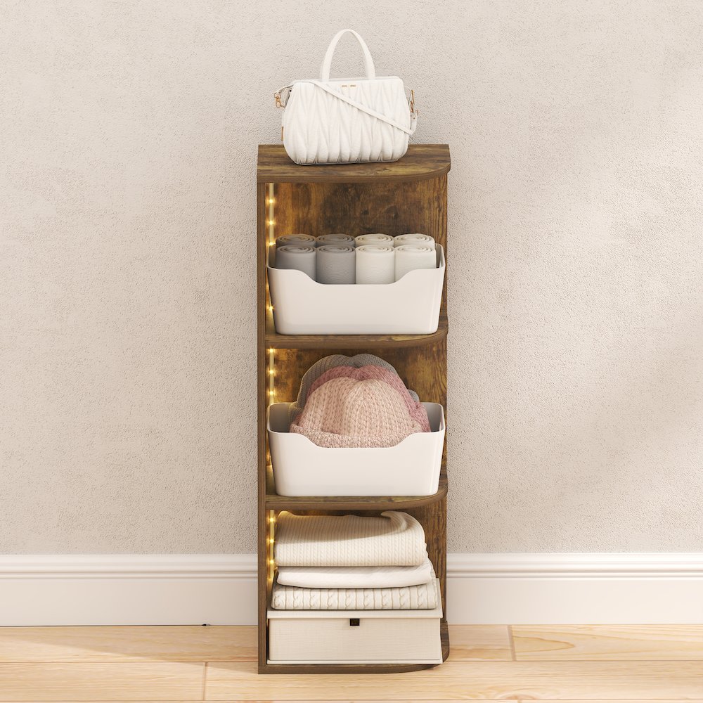 PASIR 3-Tier LED Corner Closet Organizer, 9.3x12x31.5, Amber Pine. Picture 6