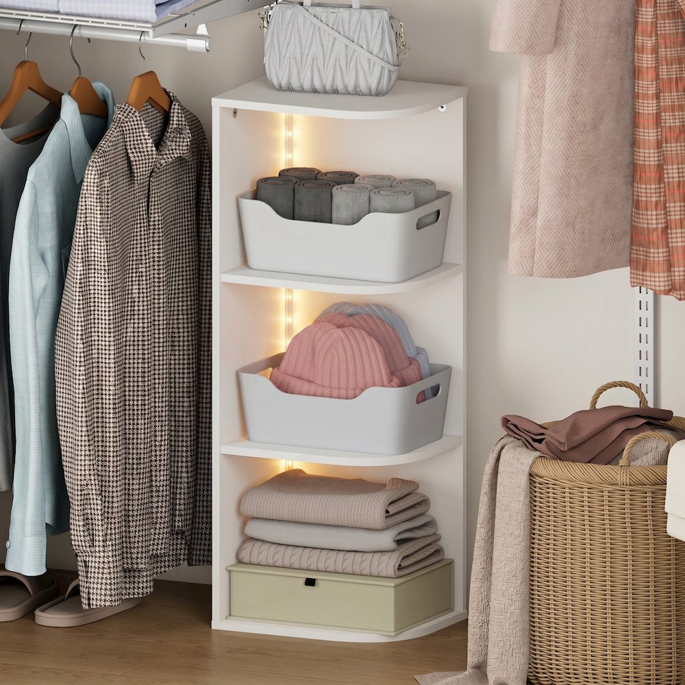 PASIR 3-Tier LED Corner Closet Organizer, 9.3x12x31.5, White. Picture 3